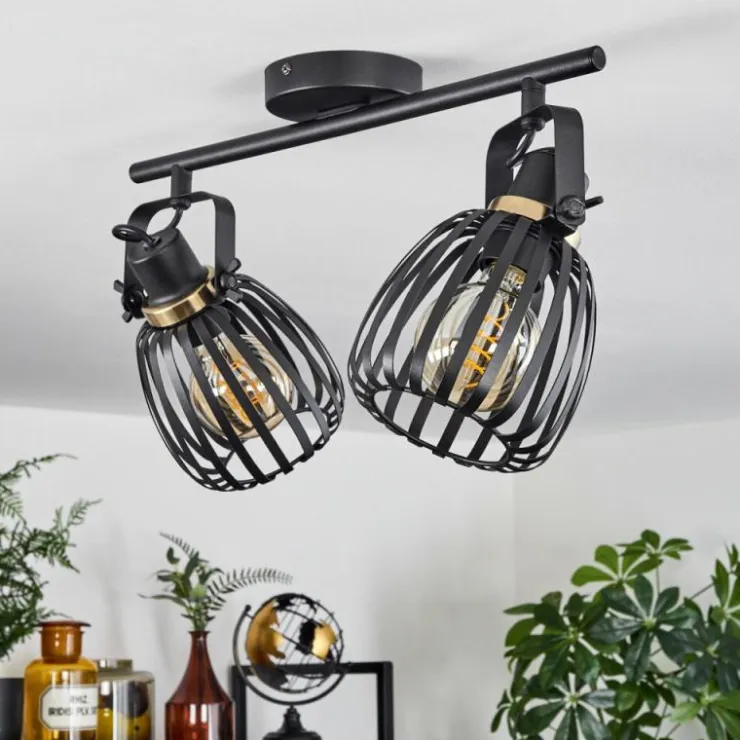 hofstein Spots Et Projecteurs|Plafonnier Pocho Laiton, Noir, 2 lumières