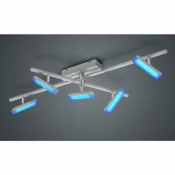 Luminaires Reality Éclairage Led|Plafonnier Reality Bondy LED Nickel mat, 5 lumières, Télécommandes, Changeur de couleurs