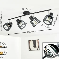 hofstein Spots Et Projecteurs|Plafonnier Rieti Noir, 4 lumières