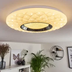 Plafonnier Roseto LED Chrome, Transparent, Blanc, 1 lumière, Télécommandes