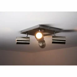 Luminaires Trio Spots Et Projecteurs|Plafonnier Trio 8024 Acier inoxydable, Nickel mat, 4 lumières