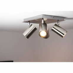Luminaires Trio Spots Et Projecteurs|Plafonnier Trio 8024 Acier inoxydable, Nickel mat, 4 lumières