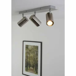 Luminaires Trio Spots Et Projecteurs|Plafonnier Trio 8024 Acier inoxydable, Nickel mat, 3 lumières