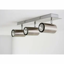 Luminaires Trio Spots Et Projecteurs|Plafonnier Trio 8024 Acier inoxydable, Nickel mat, 3 lumières
