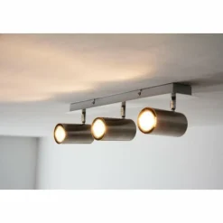 Luminaires Trio Spots Et Projecteurs|Plafonnier Trio 8024 Acier inoxydable, Nickel mat, 3 lumières