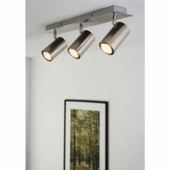 Luminaires Trio Spots Et Projecteurs|Plafonnier Trio 8024 Acier inoxydable, Nickel mat, 3 lumières