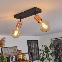 hofstein Spots Et Projecteurs|Plafonnier Tulla Cuivre, Noir, 2 lumières