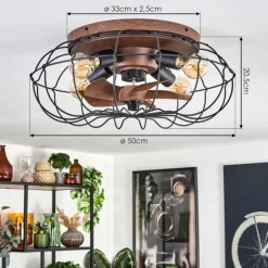 Plafonnier Wemude Brun, Noir, 4 lumières, Télécommandes