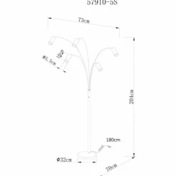 Luminaires Globo Lighting Lampadaires Et Lampes Sur Pied|Robby Lampadaire Noir, 5 lumières
