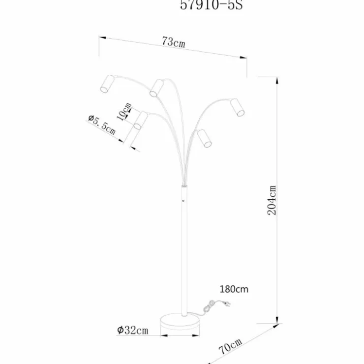 Luminaires Globo Lighting Lampadaires Et Lampes Sur Pied|Robby Lampadaire Noir, 5 lumières