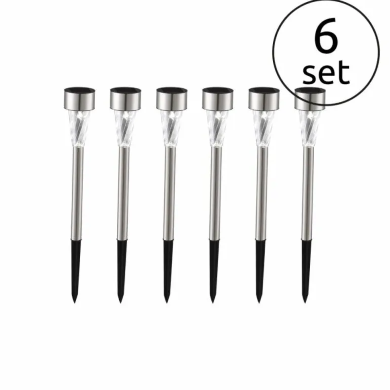 Set de 6 lampes solaires Globo SOLAR LED Acier inoxydable, 1 lumière