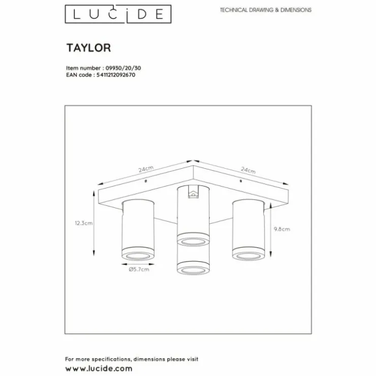 Luminaires Lucide Éclairage Led|Spot de plafond Lucide TAYLOR LED Noir, 4 lumières