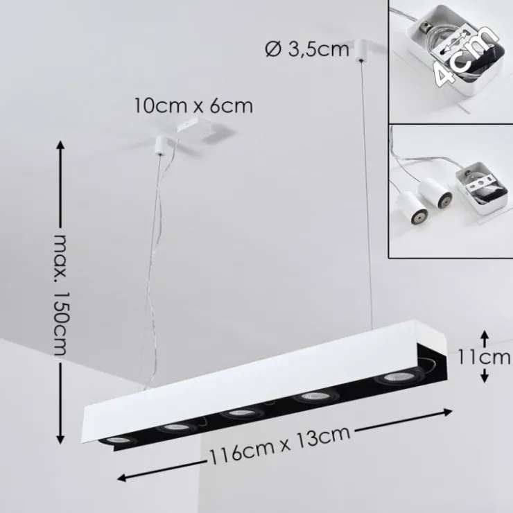 hofstein Suspensions|Suspension Bacoor LED Noir, Blanc, 5 lumières