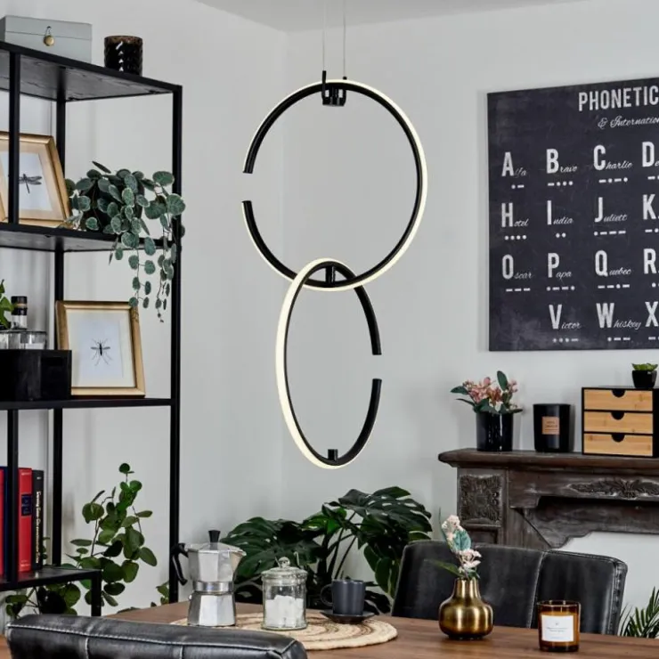 hofstein Éclairage Led|Suspension Chlak LED Noir, 2 lumières, Télécommandes