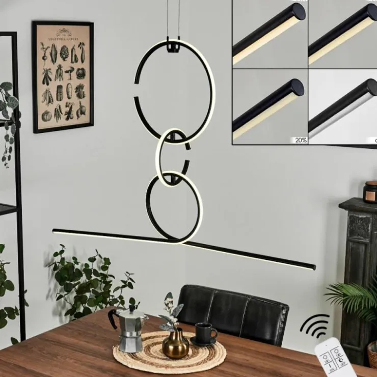 hofstein Éclairage Led|Suspension Chlak LED Noir, 3 lumières, Télécommandes
