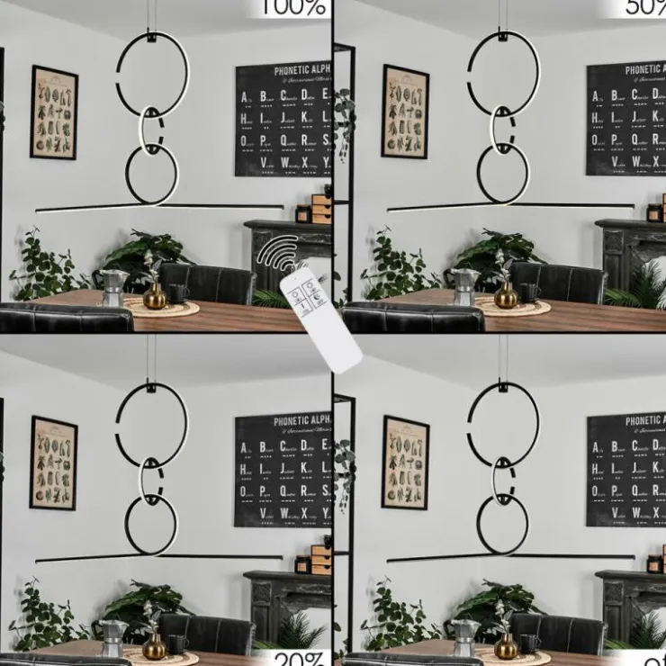 hofstein Éclairage Led|Suspension Chlak LED Noir, 3 lumières, Télécommandes