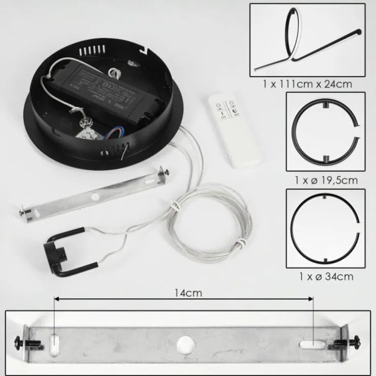 hofstein Éclairage Led|Suspension Chlak LED Noir, 3 lumières, Télécommandes