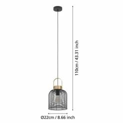 Luminaires Eglo Suspensions|Suspension Eglo ROUNDHAM Laiton, Noir, 1 lumière