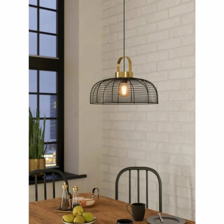 Luminaires Eglo Suspensions|Suspension Eglo ROUNDHAM Laiton, Noir, 1 lumière