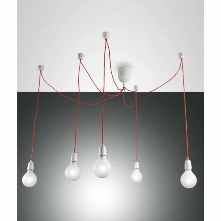 Luminaires Fabas Luce Suspensions|Suspension Fabas Luce Blog Rouge, Blanc, 5 lumières