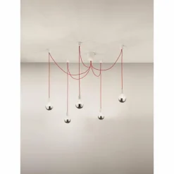 Luminaires Fabas Luce Suspensions|Suspension Fabas Luce Blog Rouge, Blanc, 5 lumières