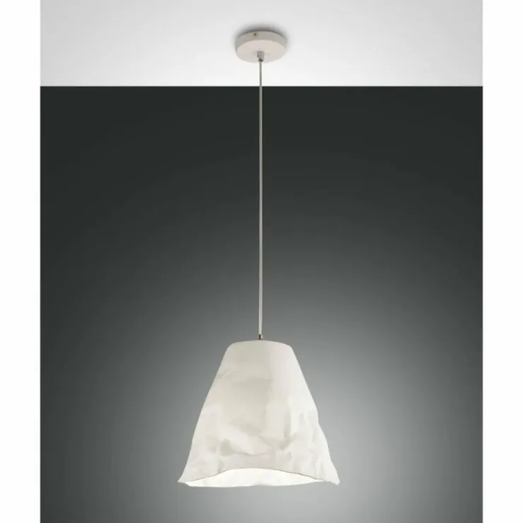 Luminaires Fabas Luce Suspensions|Suspension Fabas Luce Crumple Blanc, 1 lumière