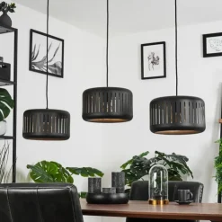 hofstein Suspensions|Suspension Fournie Noir, 3 lumières