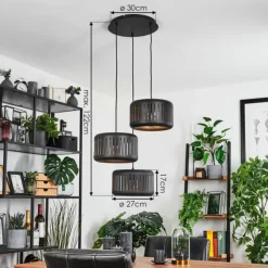 hofstein Suspensions|Suspension Fournie Noir, 3 lumières
