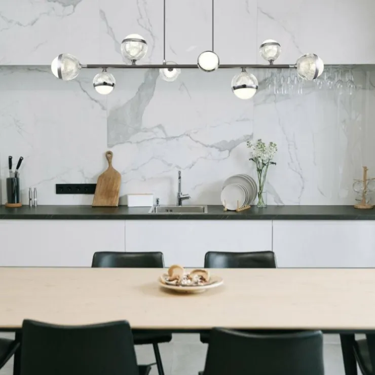 Luminaires Globo Lighting Suspensions|Suspension Globo UNTSY LED Titane, 8 lumières, Télécommandes