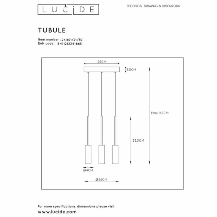 Luminaires Lucide Éclairage Led|Suspension Lucide TUBULE LED Noir, 3 lumières