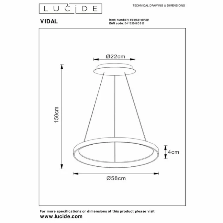 Luminaires Lucide Suspensions|Suspension Lucide VIDAL LED Blanc, 1 lumière