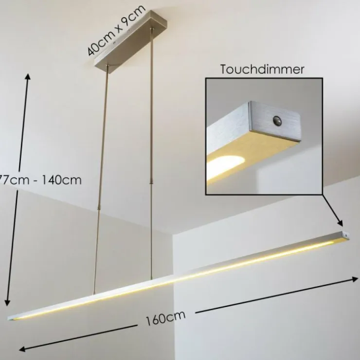 hofstein Éclairage Led|Suspension Masterlight LED Aluminium, Nickel mat, 1 lumière