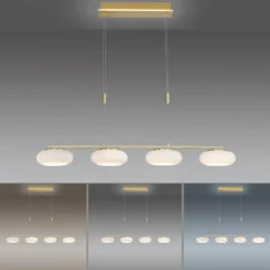 Suspension Paul Neuhaus Q-ETIENNE LED Laiton, 4 lumières, Télécommandes