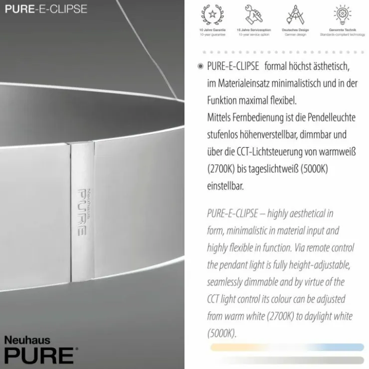 Luminaires Paul Neuhaus Éclairage Led|Suspension Paul-Neuhaus PURE E-CLIPSE LED Argenté, 2 lumières, Télécommandes