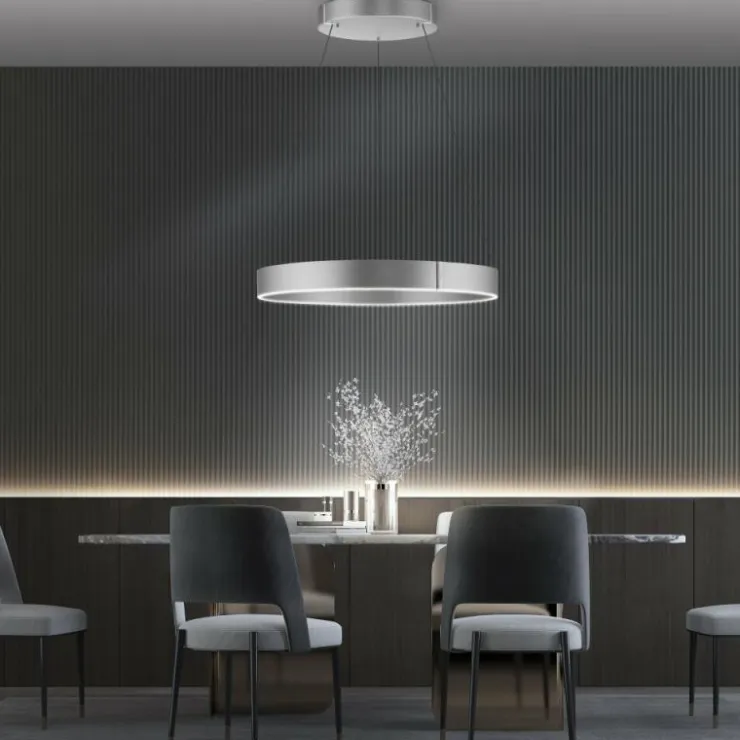 Luminaires Paul Neuhaus Éclairage Led|Suspension Paul-Neuhaus PURE E-CLIPSE LED Argenté, 2 lumières, Télécommandes