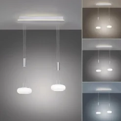 Suspension Paul-Neuhaus Q-ETIENNE LED Acier brossé, 3 lumières, Télécommandes