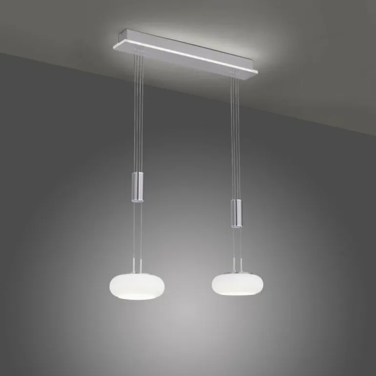 Suspension Paul-Neuhaus Q-ETIENNE LED Acier brossé, 3 lumières, Télécommandes