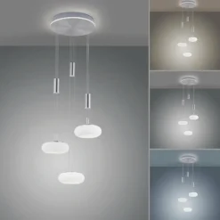 Suspension Paul-Neuhaus Q-ETIENNE LED Acier brossé, 4 lumières, Télécommandes