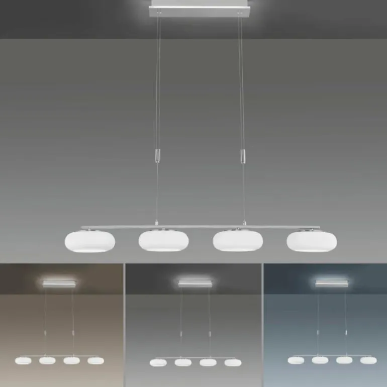 Suspension Paul-Neuhaus Q-ETIENNE LED Acier brossé, 4 lumières, Télécommandes