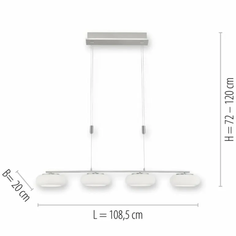 Suspension Paul-Neuhaus Q-ETIENNE LED Acier brossé, 4 lumières, Télécommandes