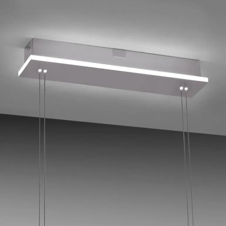 Suspension Paul-Neuhaus Q-ETIENNE LED Acier brossé, 4 lumières, Télécommandes
