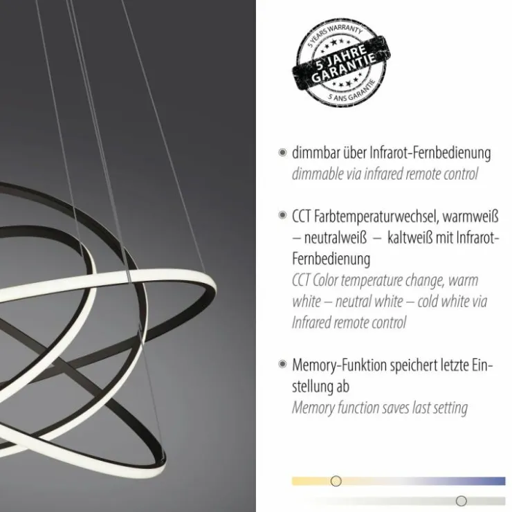 Luminaires Paul Neuhaus Éclairage Led|Suspension Paul-Neuhaus TESSARA LED Anthracite, 1 lumière, Télécommandes