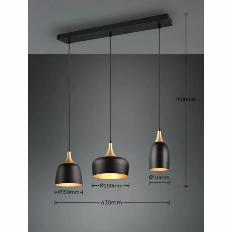 Luminaires Trio Suspensions|Suspension Trio Chiraz Noir, 3 lumières