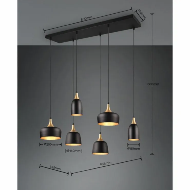 Luminaires Trio Suspensions|Suspension Trio Chiraz Noir, 6 lumières