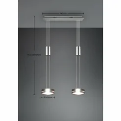 Luminaires Trio Éclairage Led|Suspension Trio-Leuchten Franklin LED Nickel mat, 2 lumières
