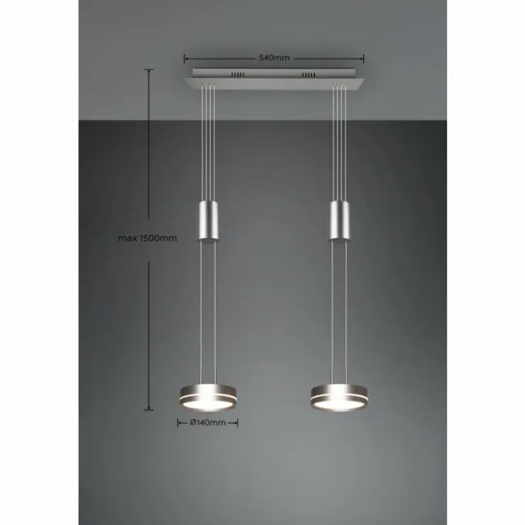 Luminaires Trio Éclairage Led|Suspension Trio-Leuchten Franklin LED Nickel mat, 2 lumières