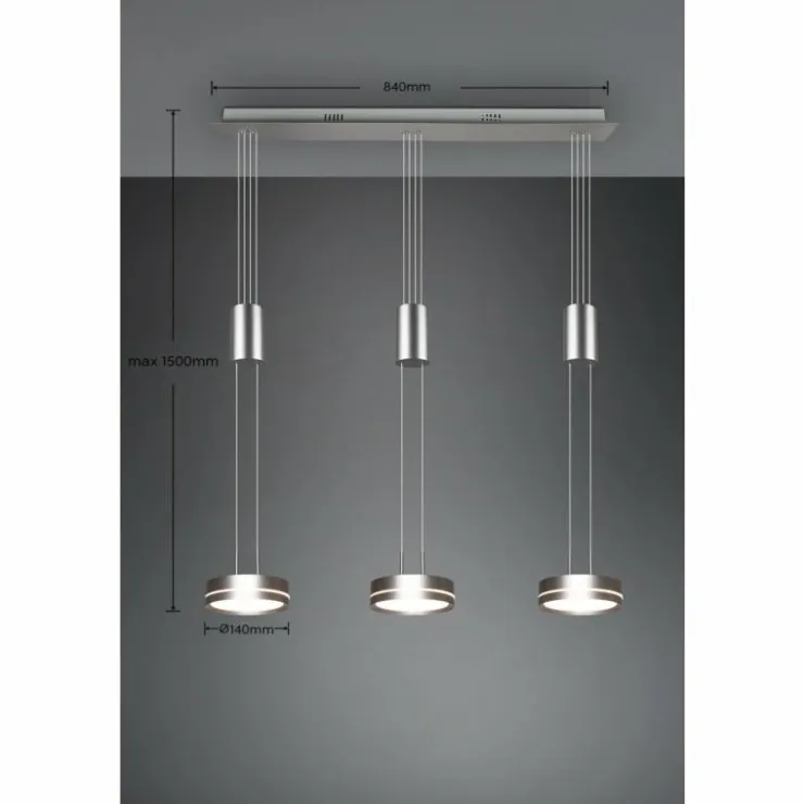 Luminaires Trio Éclairage Led|Suspension Trio-Leuchten Franklin LED Nickel mat, 3 lumières