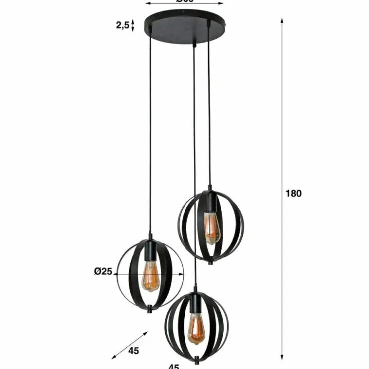 hofstein Suspensions|Suspension Turn Anthracite, 3 lumières