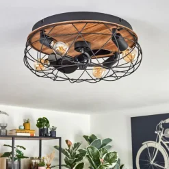 Tourais Plafonnier, Ventilateur de plafond lumineux LED Couleur bois, Noir, 4 lumières, Télécommandes