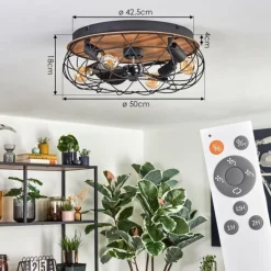 Tourais Plafonnier, Ventilateur de plafond lumineux LED Couleur bois, Noir, 4 lumières, Télécommandes